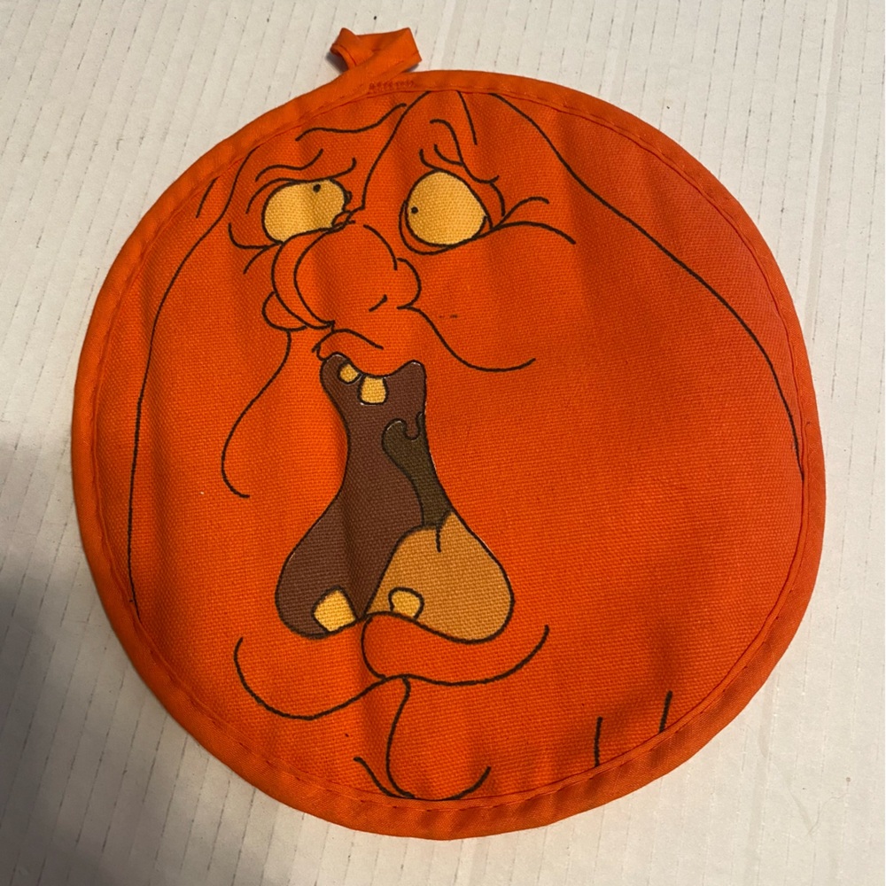 Vintage Halloween Orange Pumpkin Jack o Lantern Pot Holder